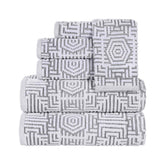 Cotton Modern Geometric Jacquard Plush Absorbent 6 Piece Towel Set